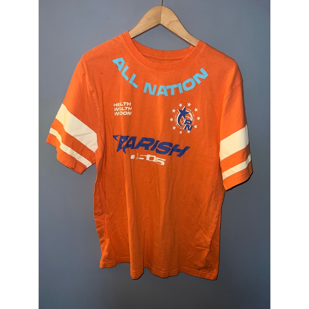 Parish Nation Mens Orange All‎ Nation Health Wealth Wisdom Graphic T-Shirt XL